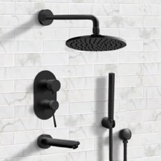 Matte Black Tub and Shower Faucet Set with Handheld, Rain Shower Head